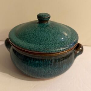 Vintage Terracotta Pot Green Glazed Covered Pot Made in Spain